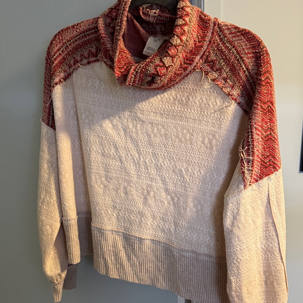 Cropped Cozy Red and Cream Women's Sweater